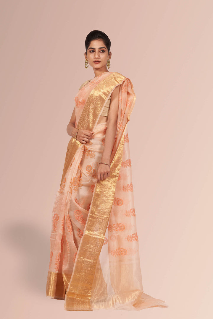 Embroidery-Saree-Light-Peach-Organza