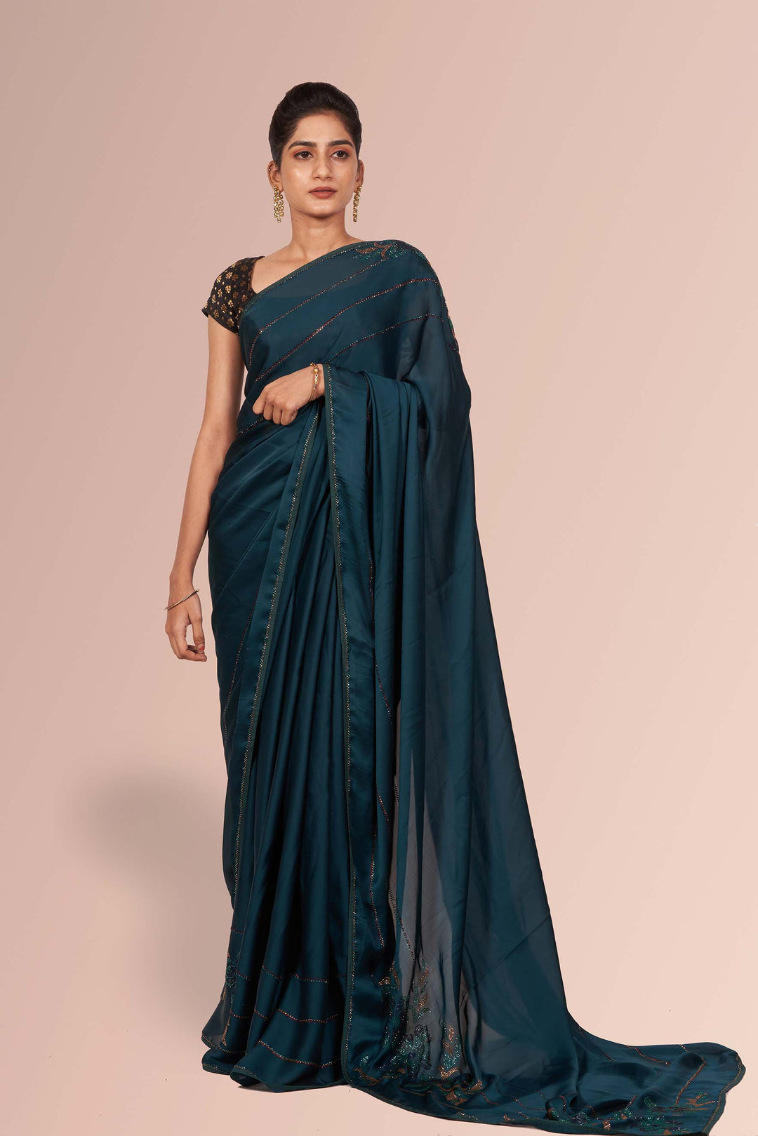 Embroidery-Saree-Emerald-Green-Crepe