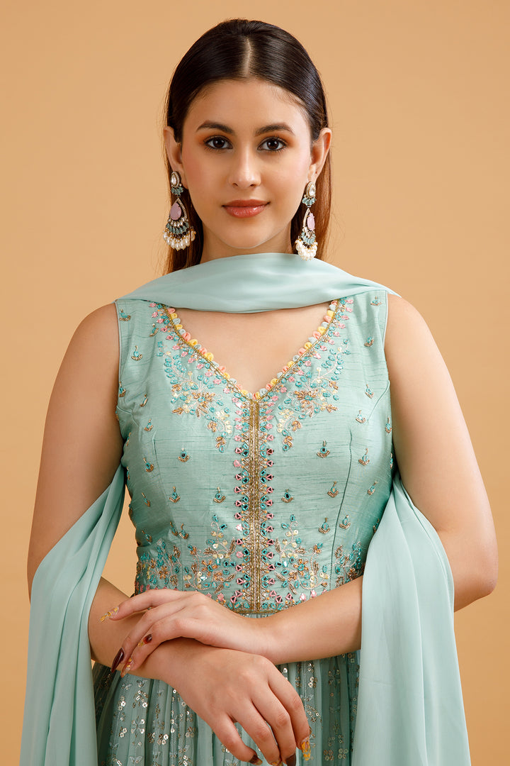 PALAZZO SET-LIGHT GREEN-GEORGETTE-KSY560016