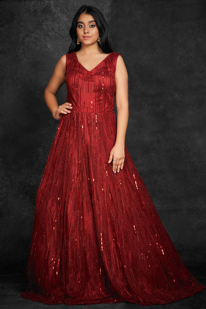 GOWN-MAROON-NET-KSY361130