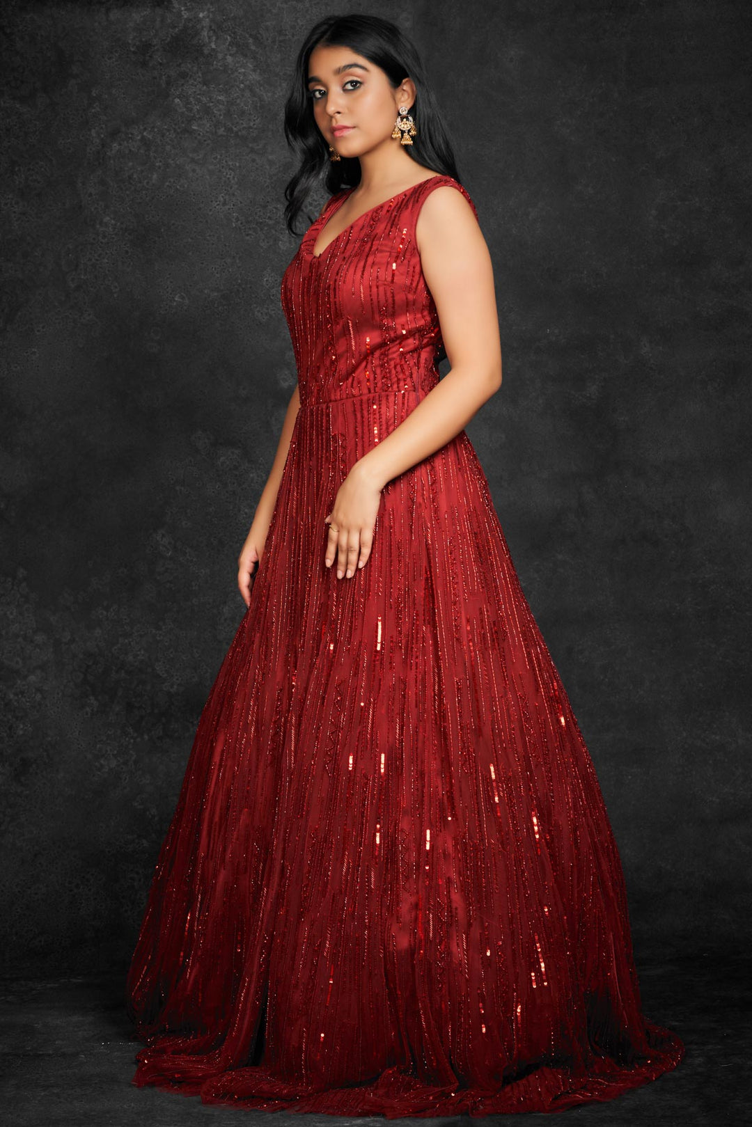 GOWN-MAROON-NET-KSY361130