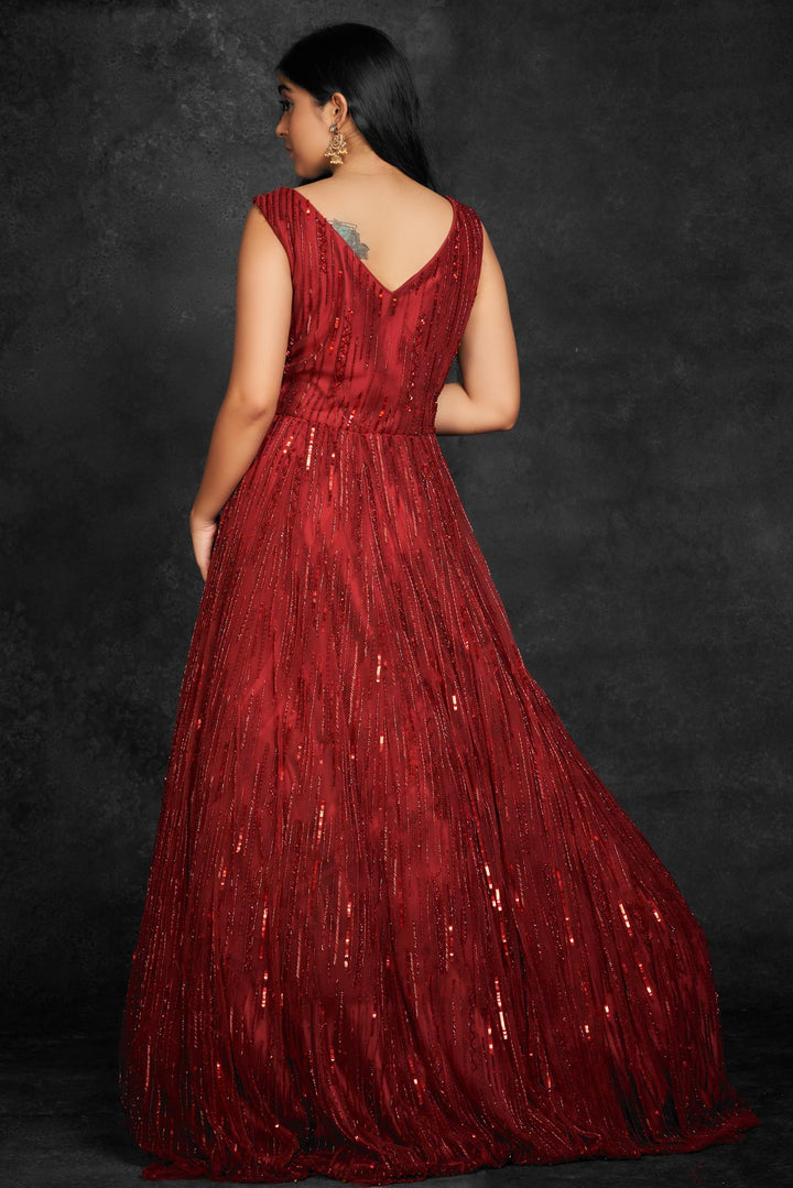 GOWN-MAROON-NET-KSY361130