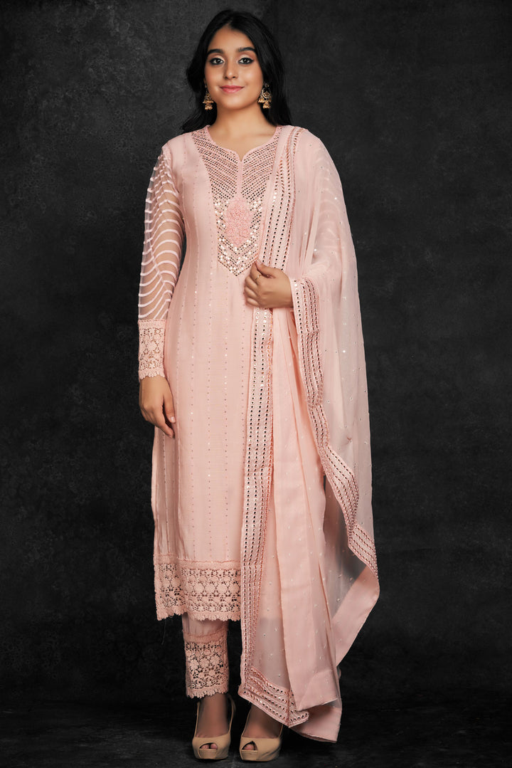 SALWAR SUIT-PEACH-CHANDERI-KSY385384