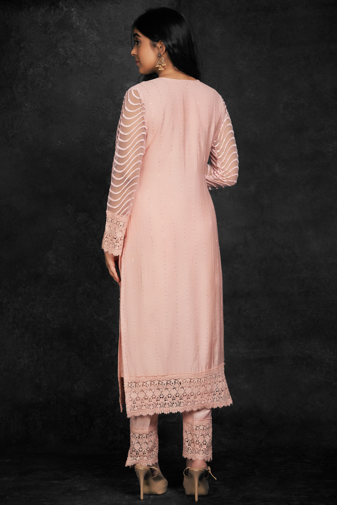 SALWAR SUIT-PEACH-CHANDERI-KSY385384