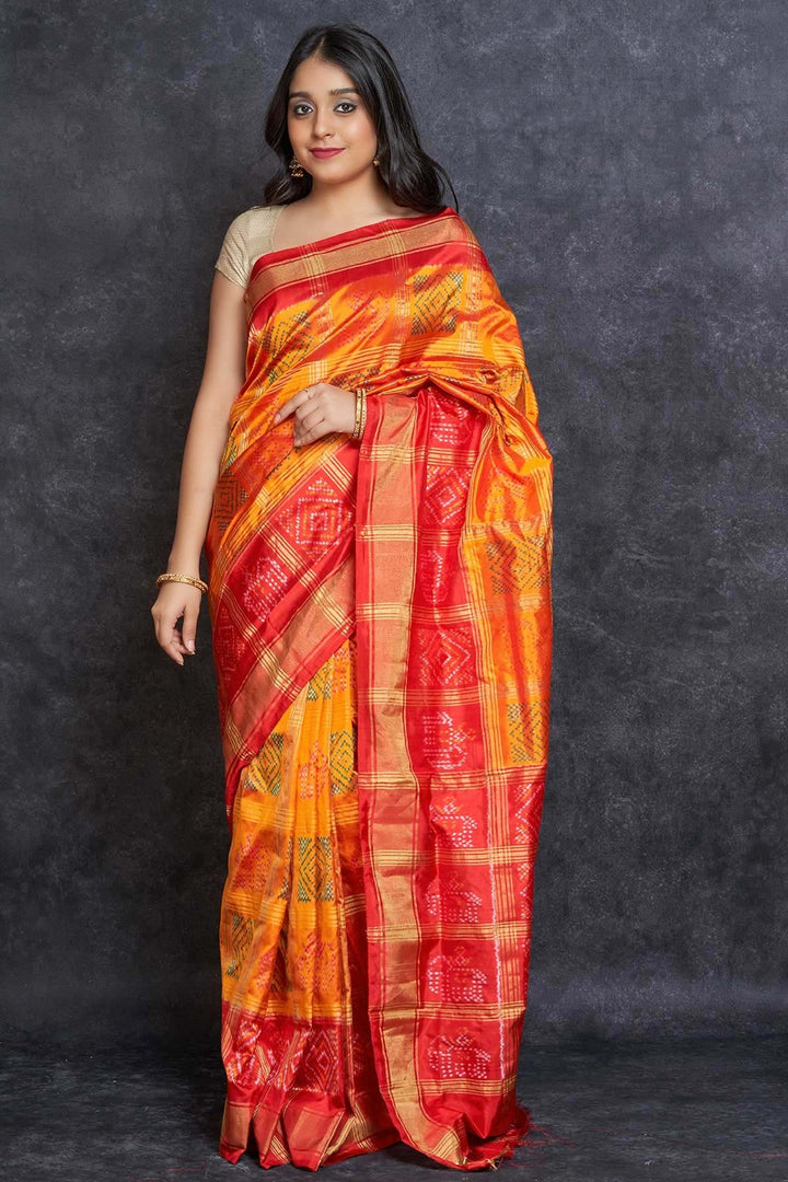 HANDLOOM-SAREE-ORANGE-PATOLA SILK-KSY391356