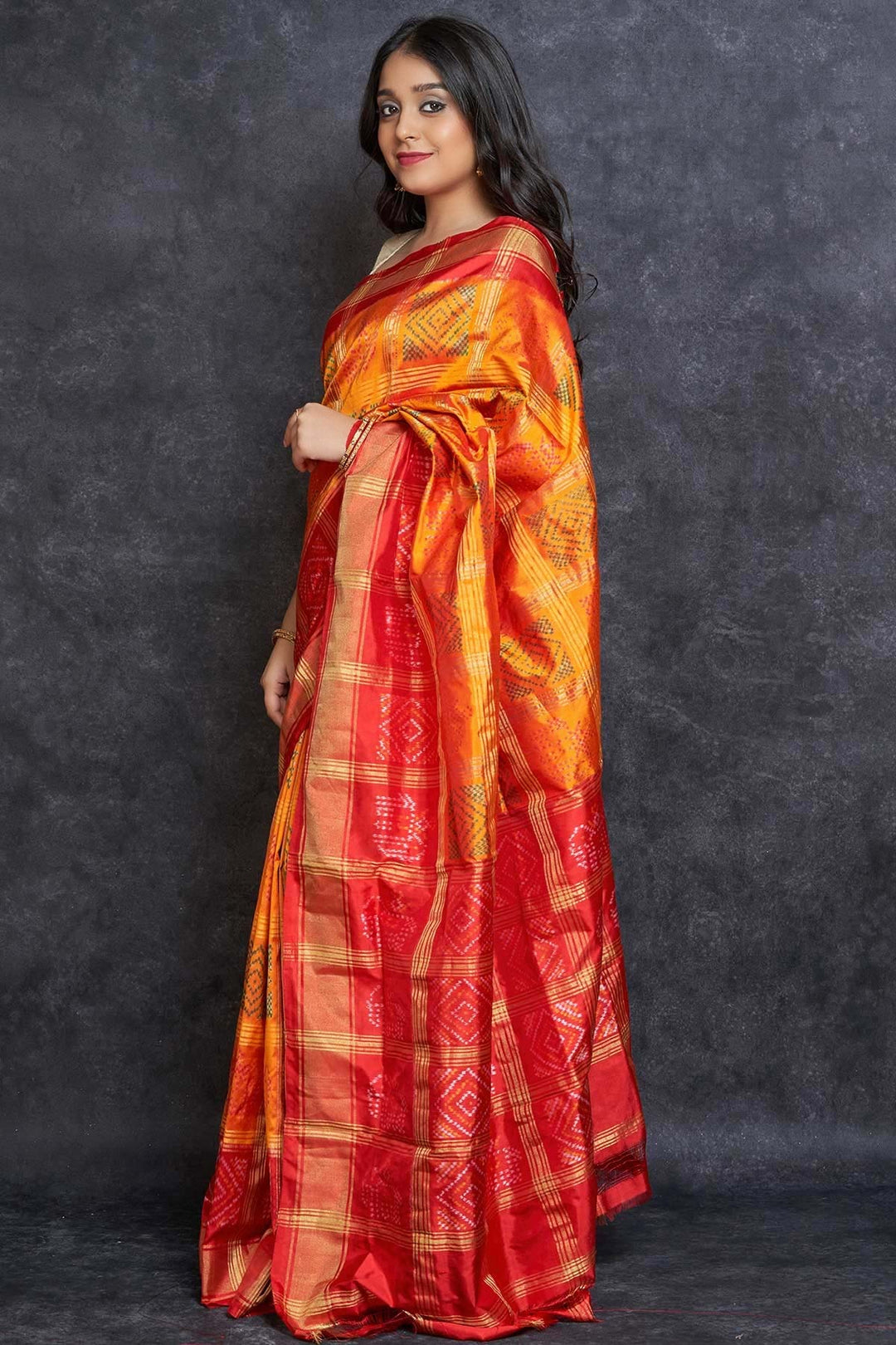 HANDLOOM-SAREE-ORANGE-PATOLA SILK-KSY391356