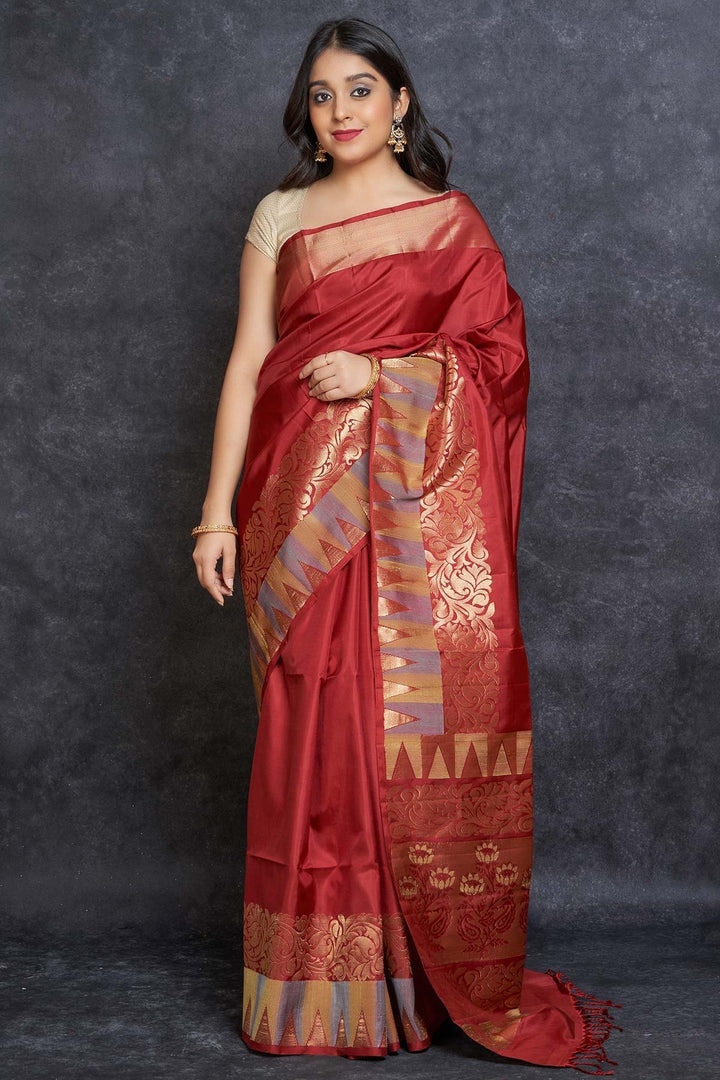 HANDLOOM-SAREE-BRICK ORANGE-SOFT SILK-KSY404718