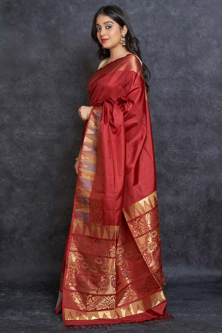 HANDLOOM-SAREE-BRICK ORANGE-SOFT SILK-KSY404718