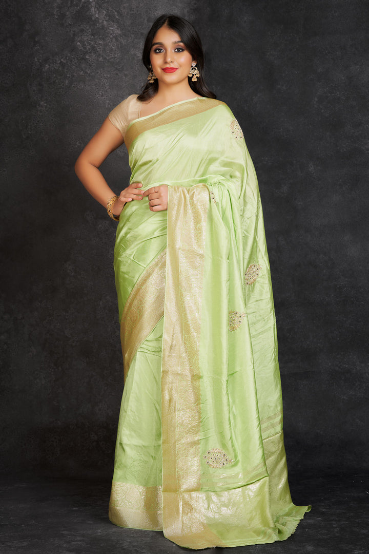 HANDLOOM-SAREE-GREEN-BANARAS SILK-KSY387501