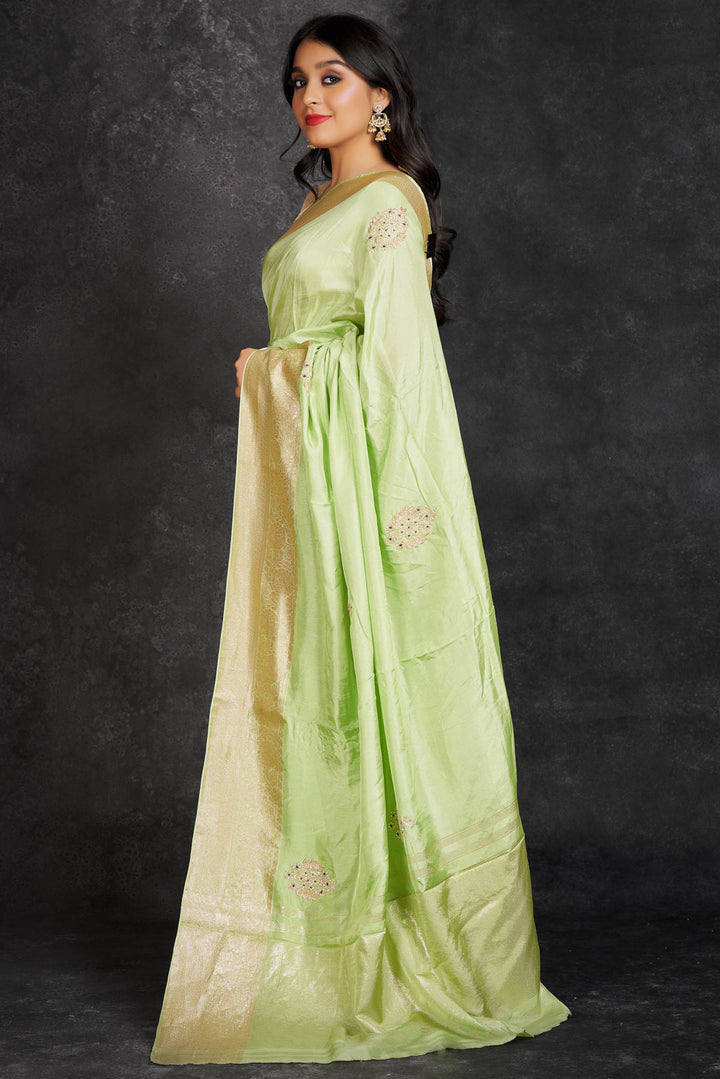 HANDLOOM-SAREE-GREEN-BANARAS SILK-KSY387501